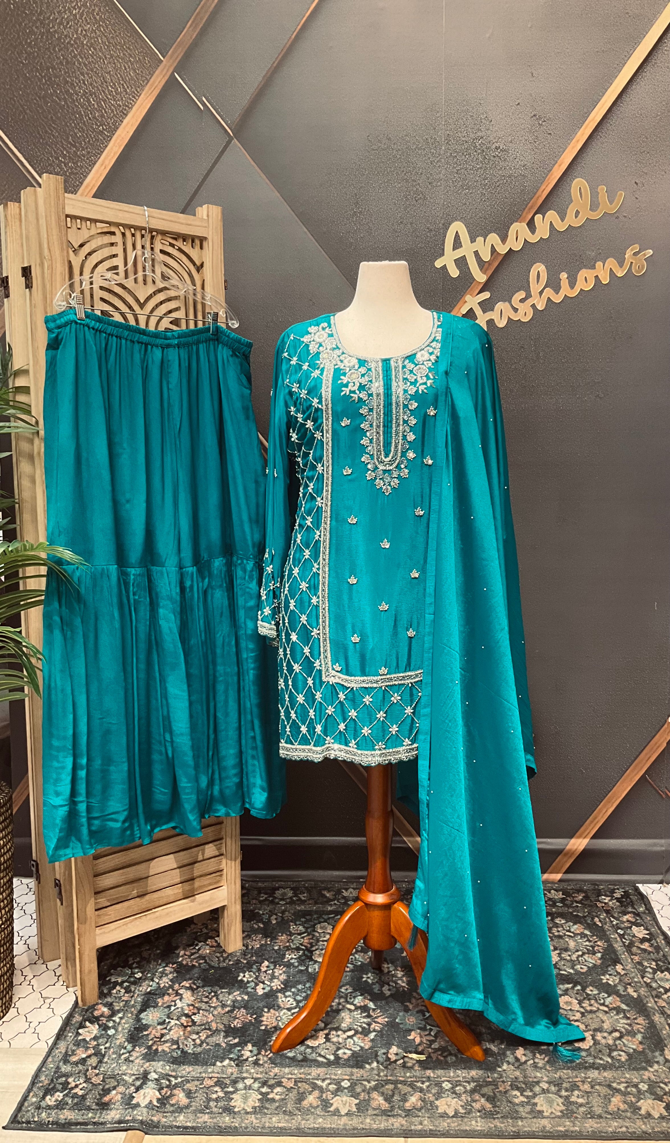 Premium Collections Sea Blue Plus size Sharara set