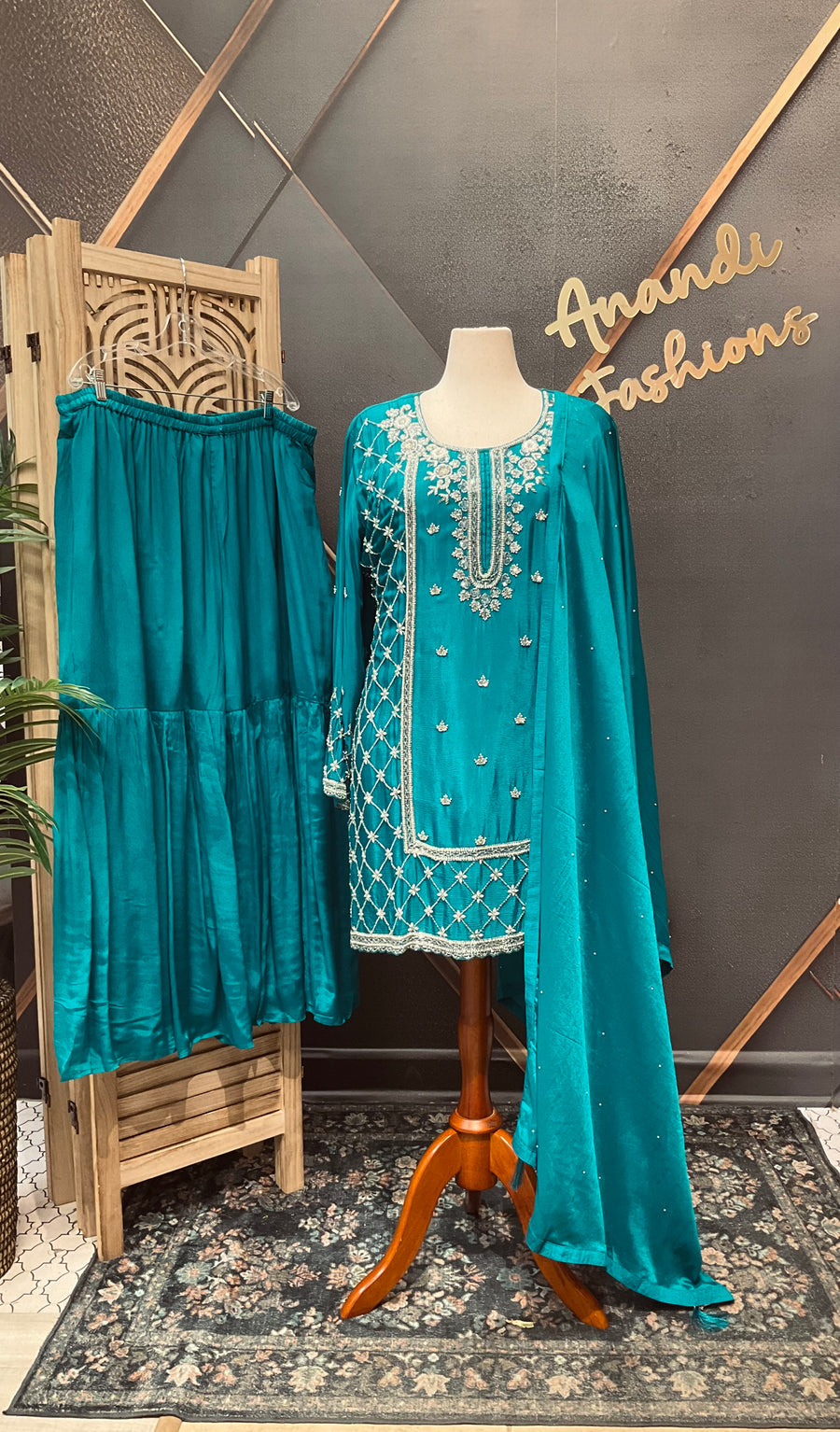 Premium Collections Sea Blue Plus size Sharara set