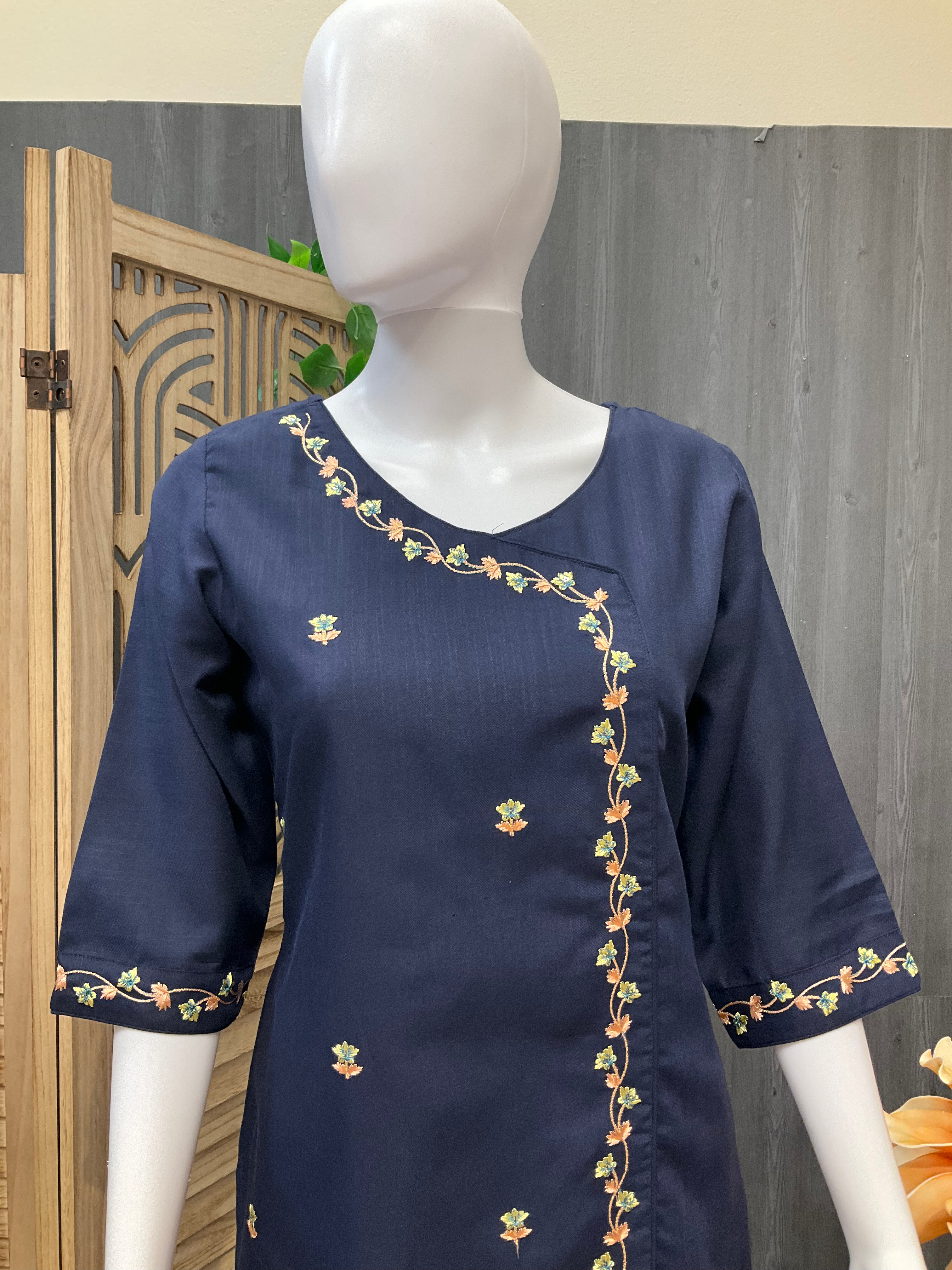 Navy Blue Cotton Kurti with Linning attached  image 1