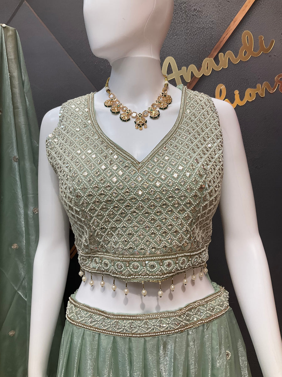 Pastel Green Party Wear Lehenga set
