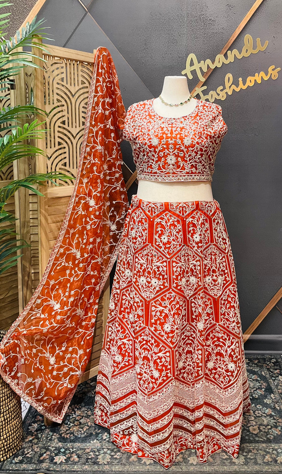 Rust orange plus size lehanga set