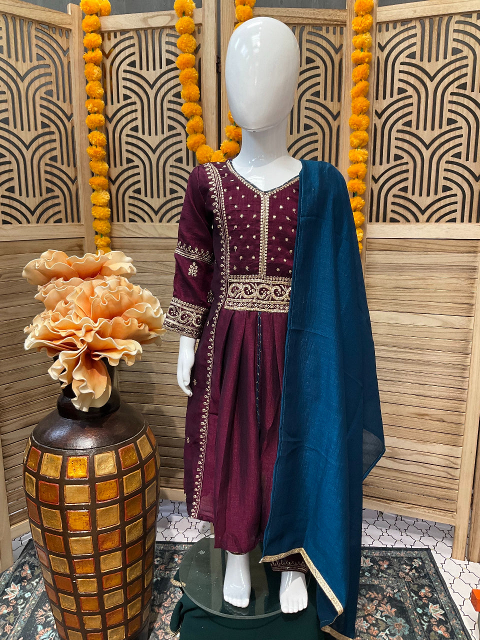 Little Girls-Wine color - Party Wear Churidar set image 0