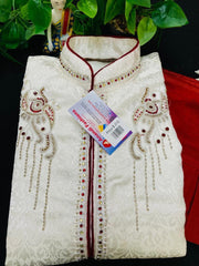 Mens Sherwani - Royal and Elegant White Sherwani with Jodhpuri Pants - Size 36