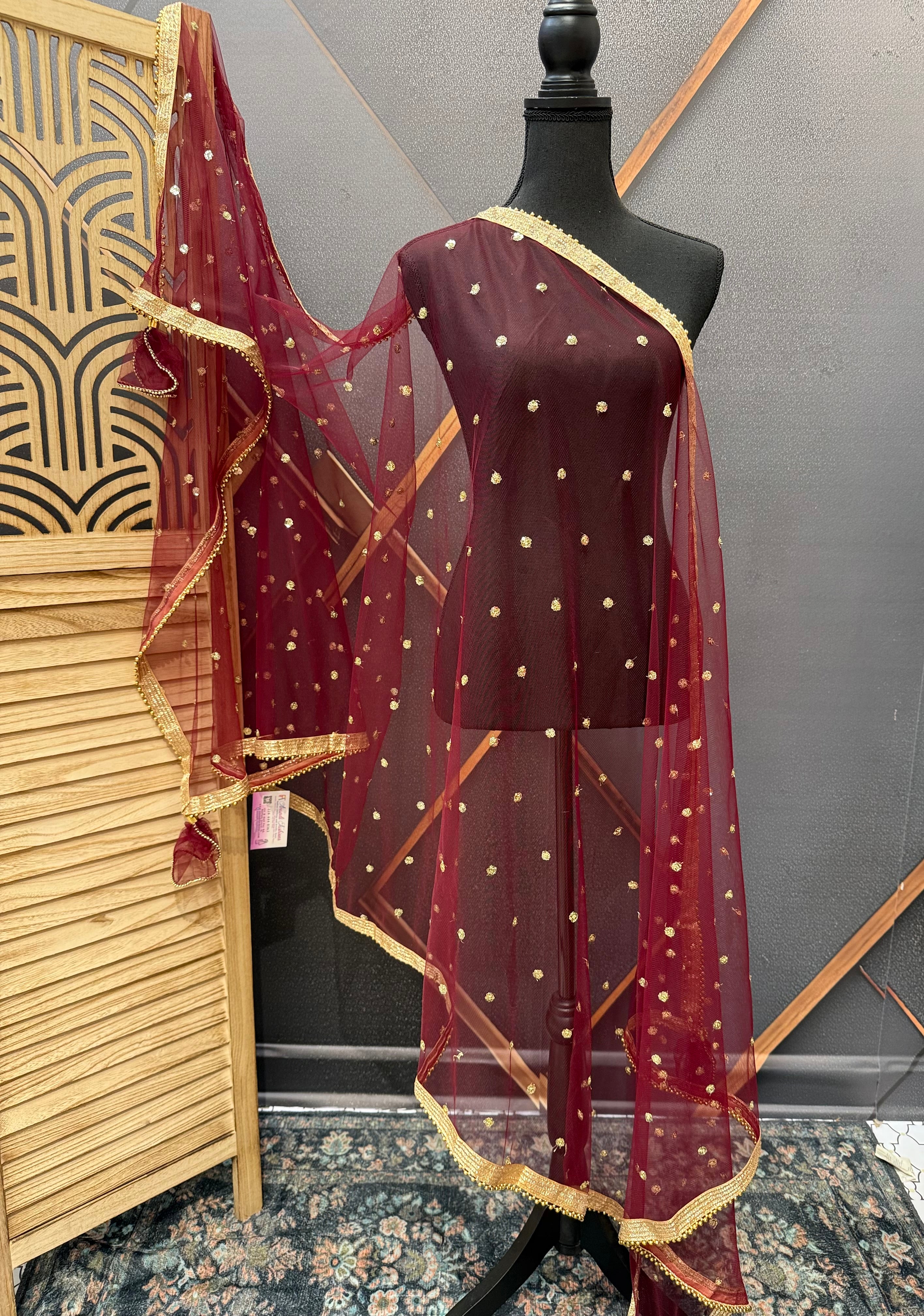 Soft Net Dupattas In Pink & Maroon