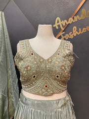 Pastel shade Tissue Designer Lehenga set with Heavy Work