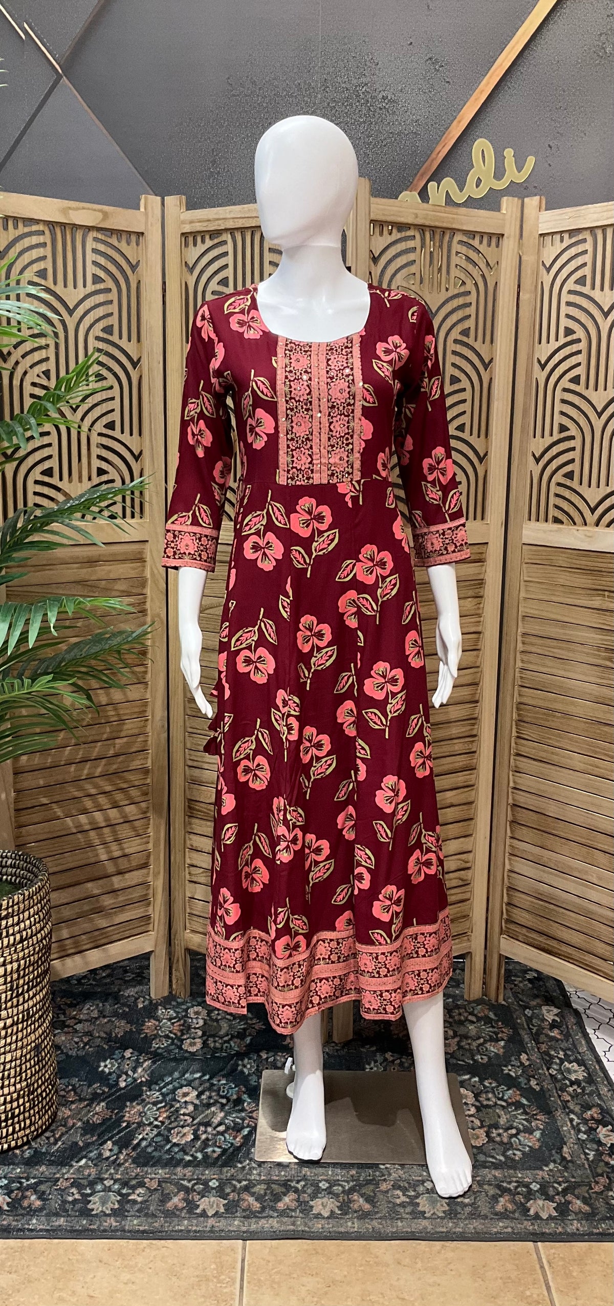 Pure Cotton - Red Floral long kurti