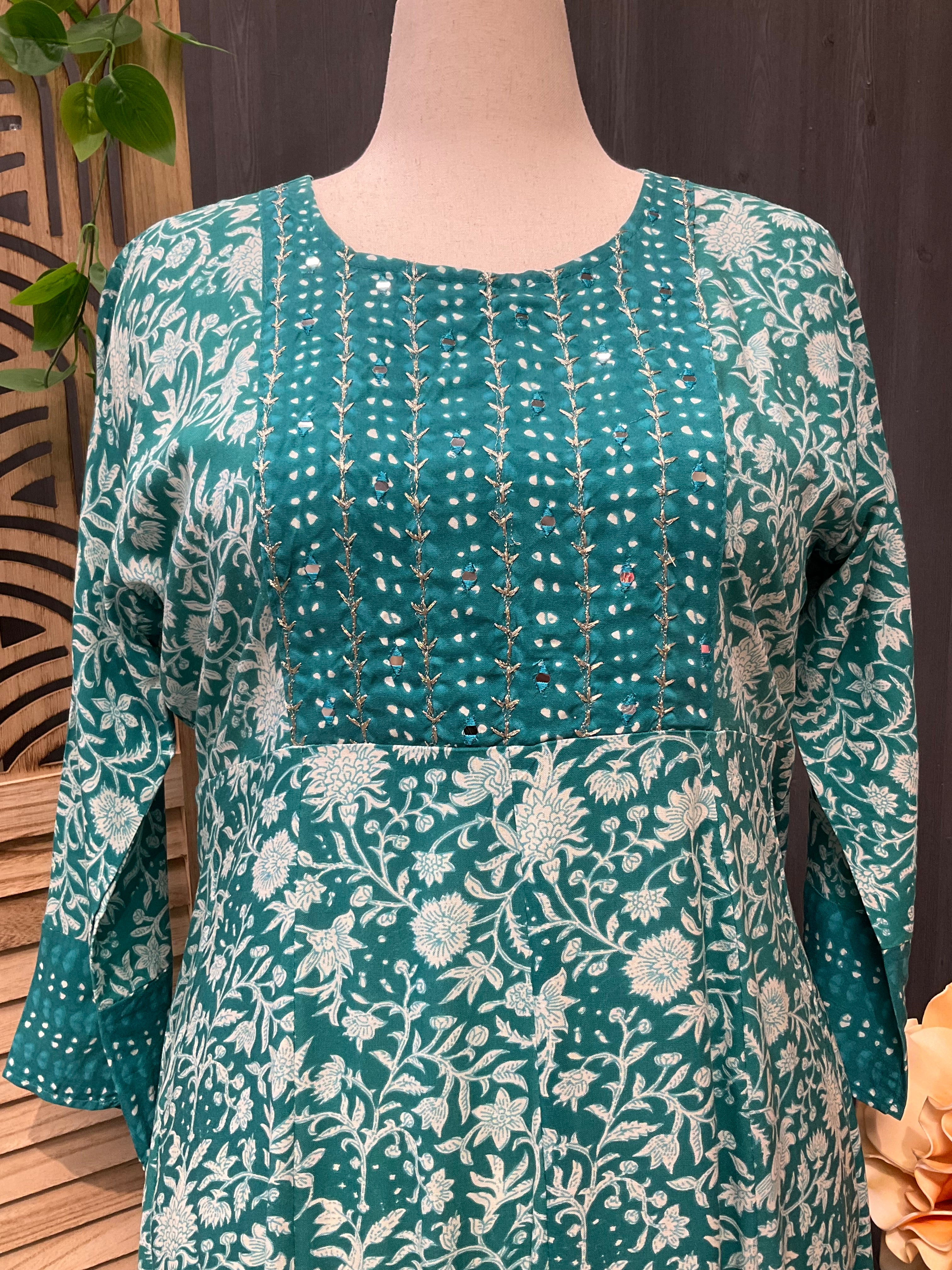 Plus sizes-Pure Cotton Anarkali Kurti with Floral Print