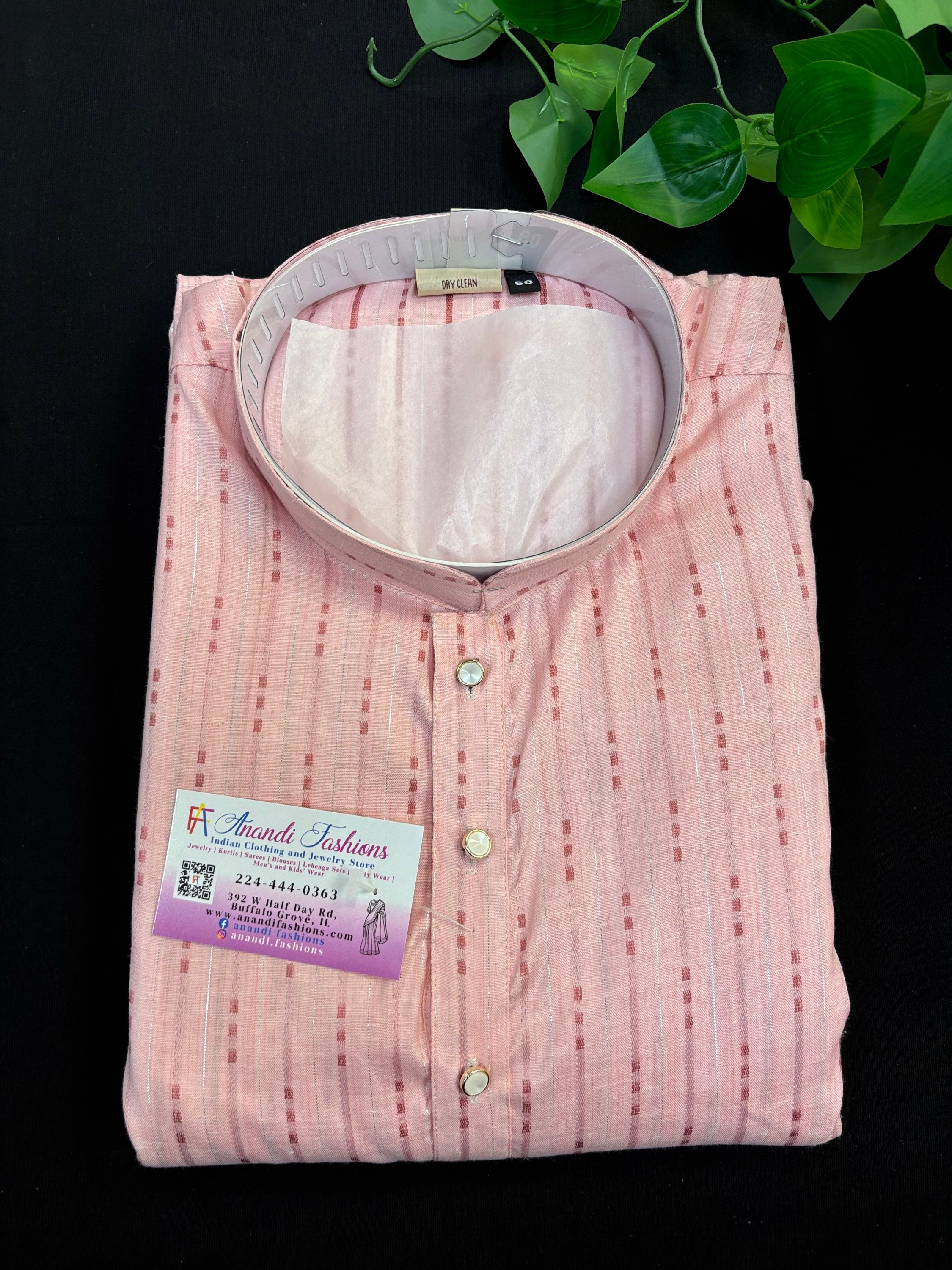 Plus Size Pink Color Men’s Wear Kurta Pajama set 52-60 image 1