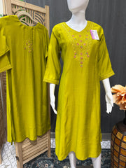 Premium Quality-Green Silk Kurti with Embroidery work