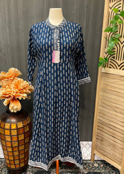 Plus Size Blue Anarkali Kurti - Size 48