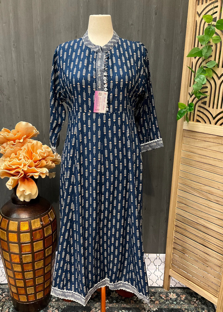 Plus Size Blue Anarkali Kurti - Size 48