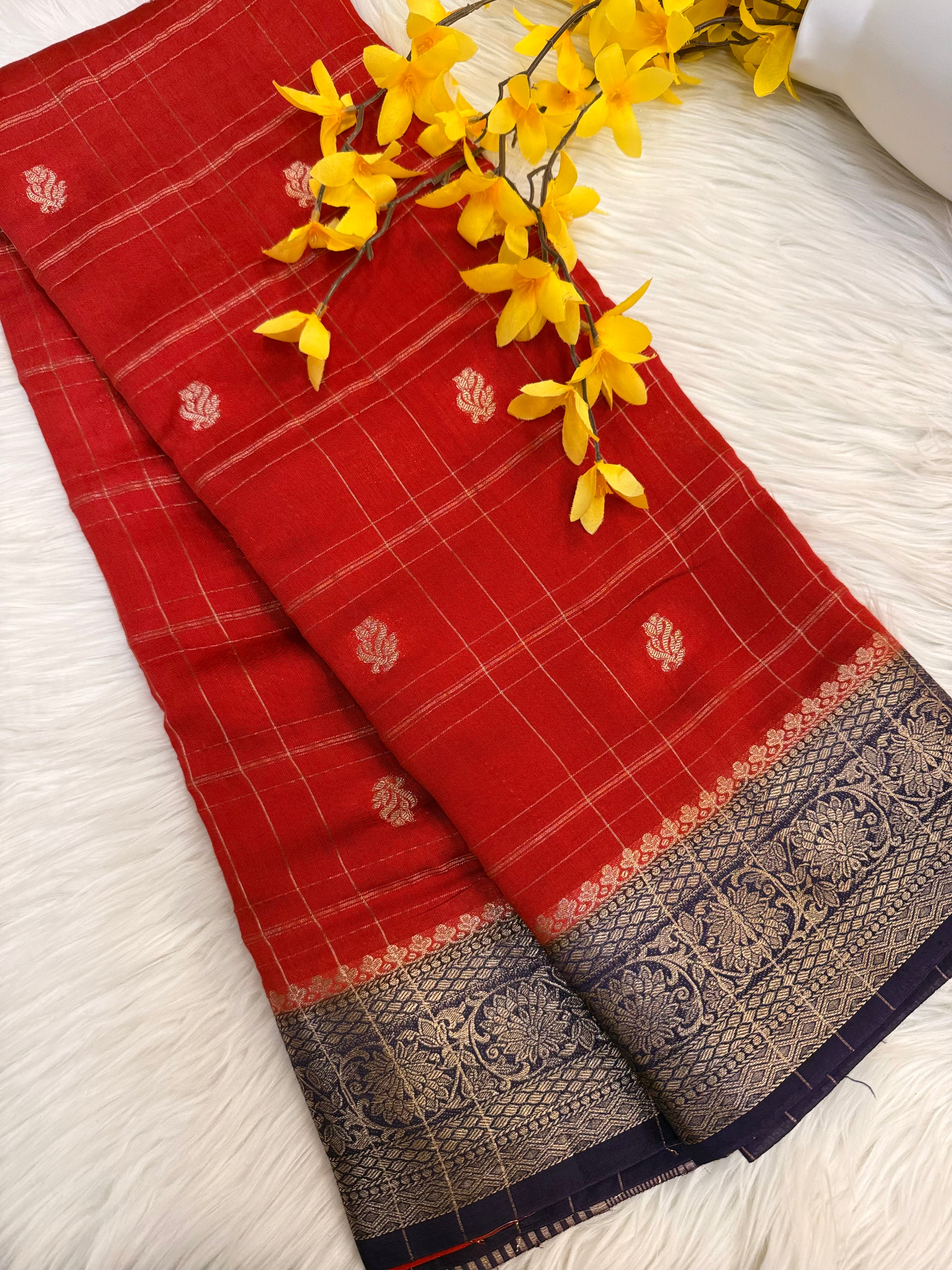Semi Silk Red Saree with Purple Border