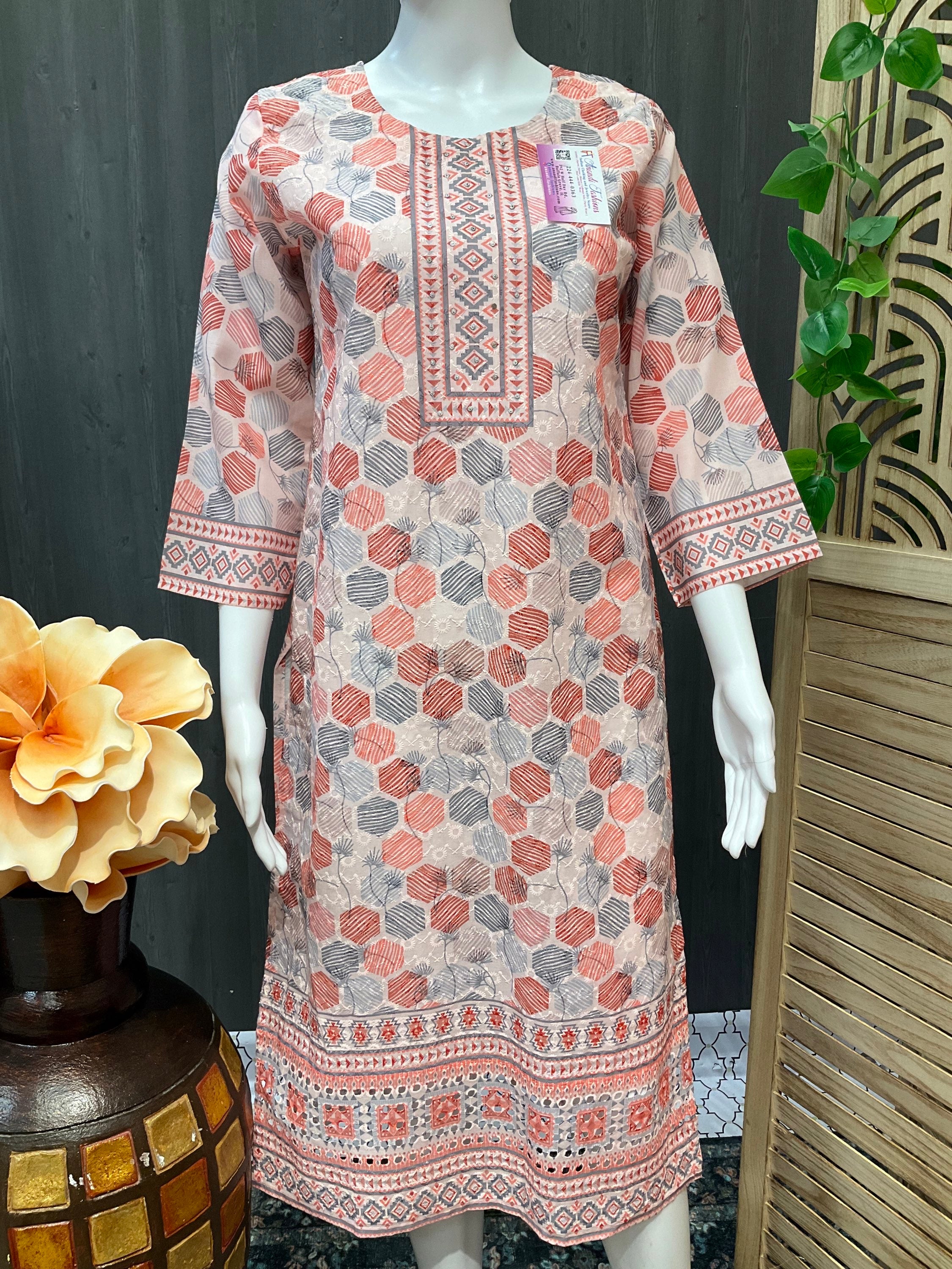 Pure Cotton Kurti with Chikankari work and Digital print  image 0