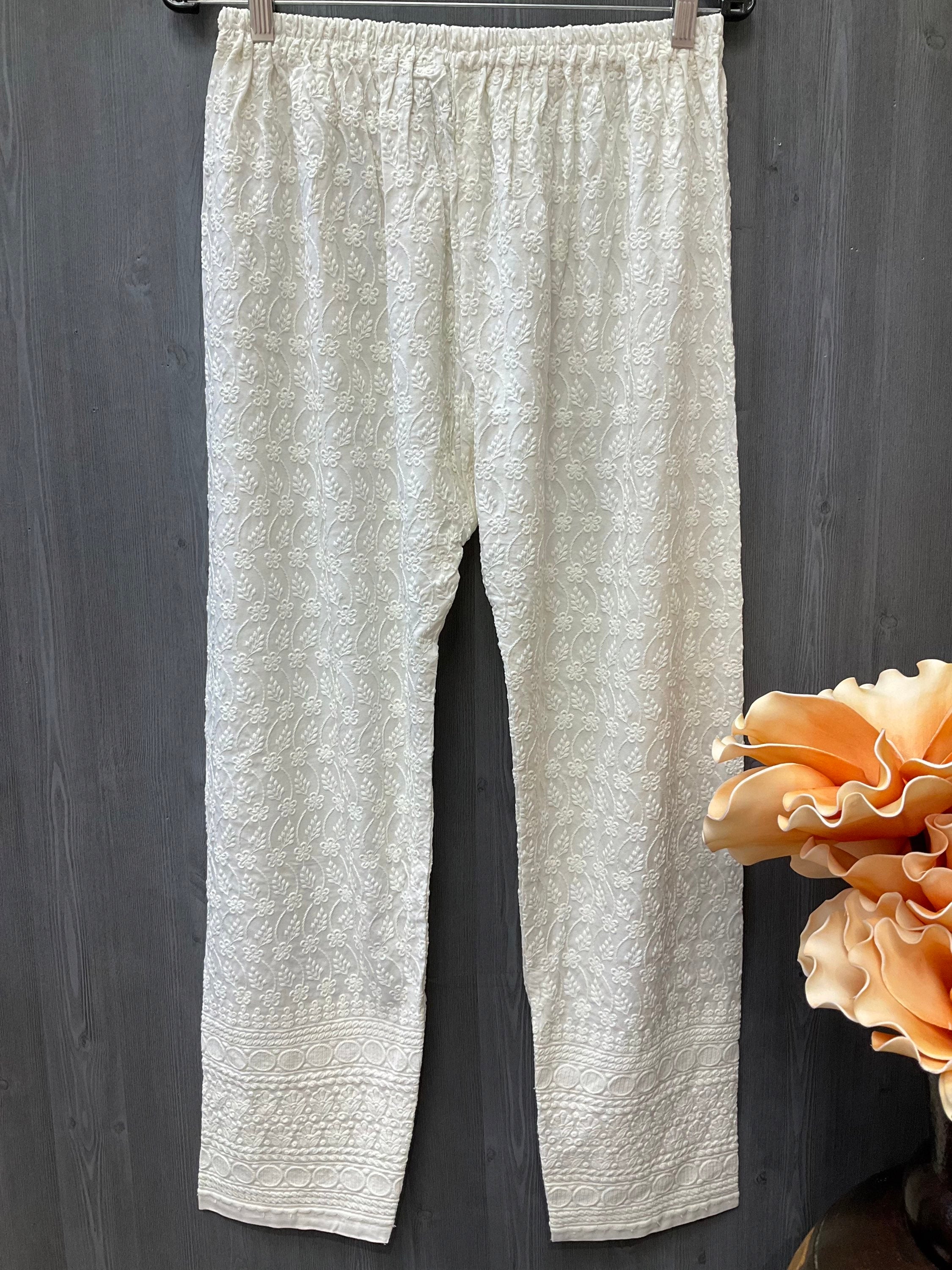 Half White Color Chikankari Pants- fits M size image 2