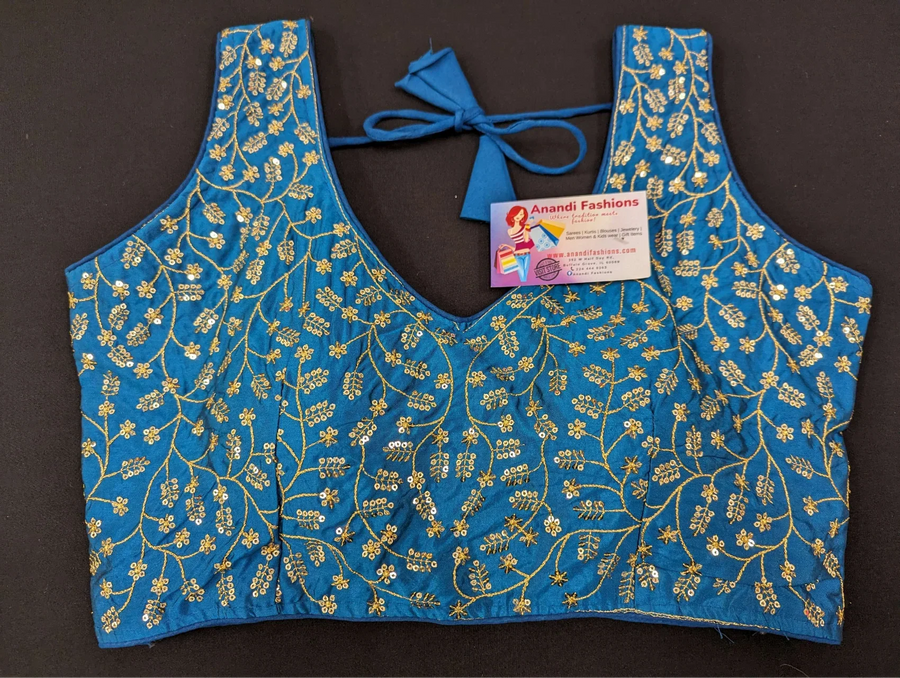 Sleeveless Blouses - V Neck Blouse with Intricate Work - Size 38
