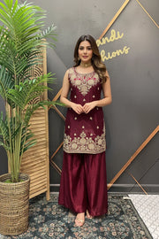 Wine Glass Tissue with Embroidery Sharara Set