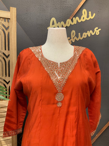 Size 52- Plus Size - Burnt Orange Anarkali Kurti set