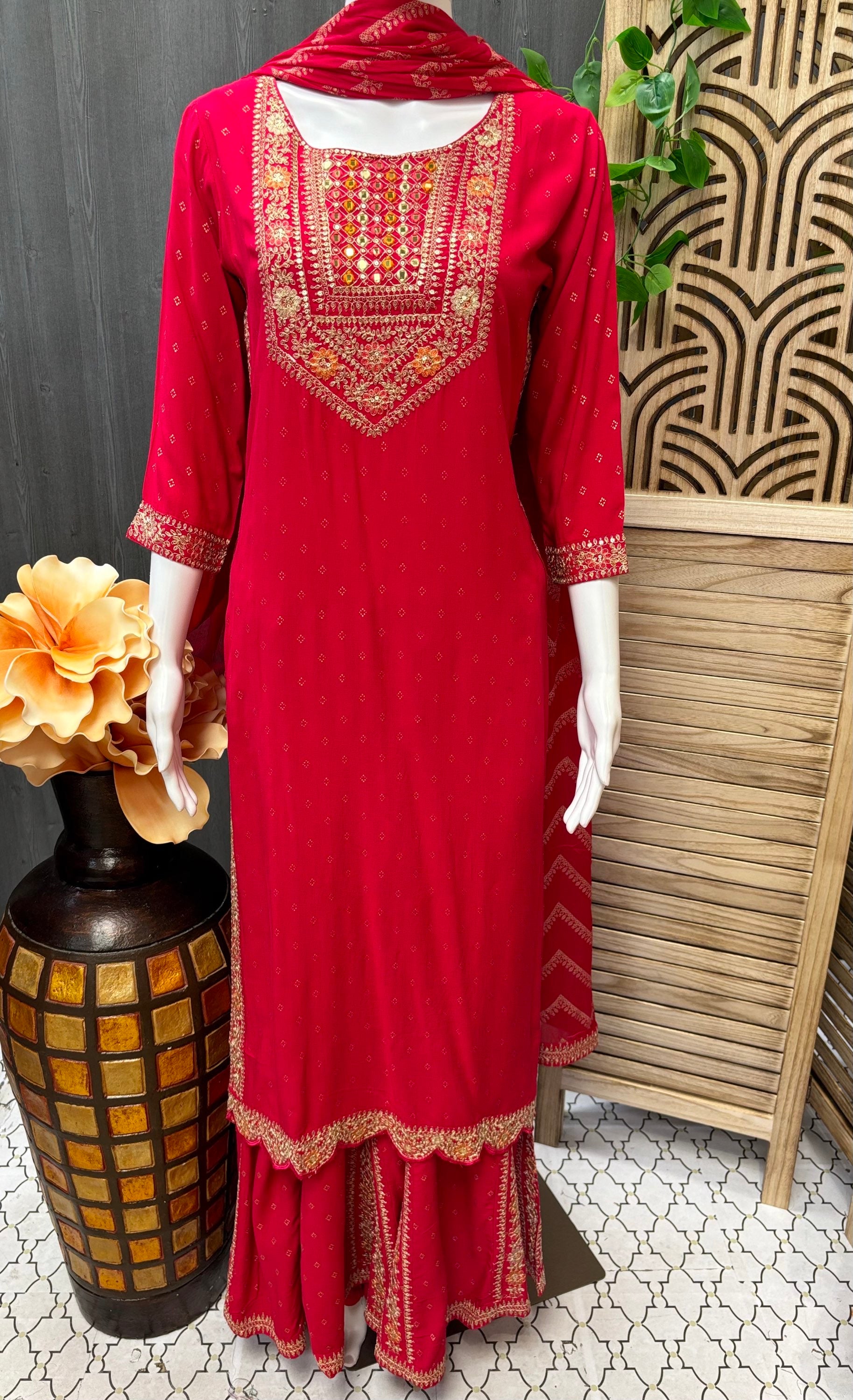 Pink -Party Wear Rayon Sharara Suit image 0