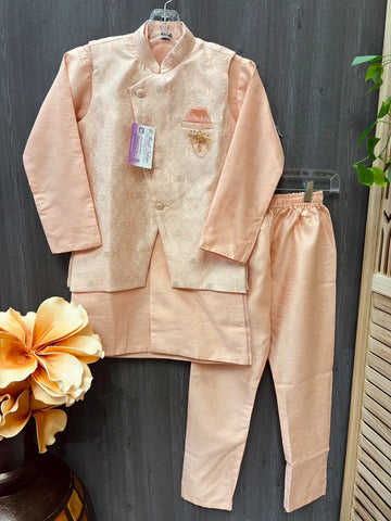 Boys Peach Sherwani with Vest - Kids Wedding Ethnic Wear