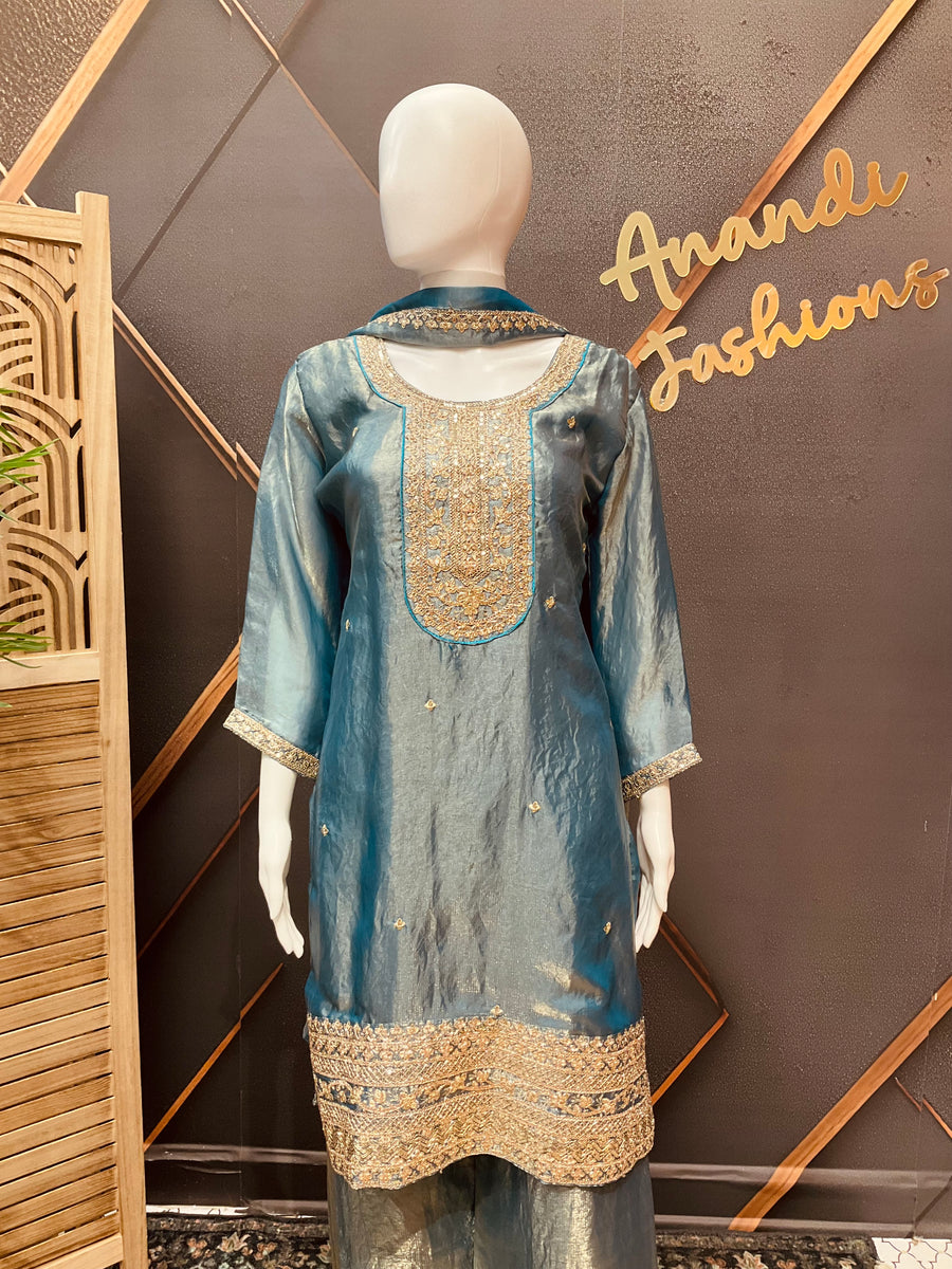 Women’s Pastel Blue Party Wear Palazzo Set
