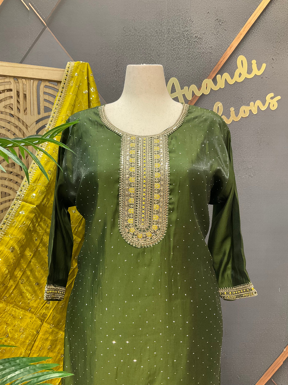 Plus Size - Green Party wear Kurti set- Size 54