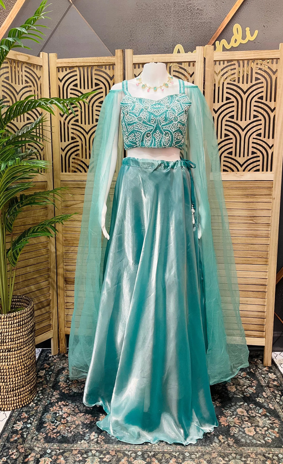 Fancy Satin Silk Lehenga Choli Set - Long Sleeves Party Wear