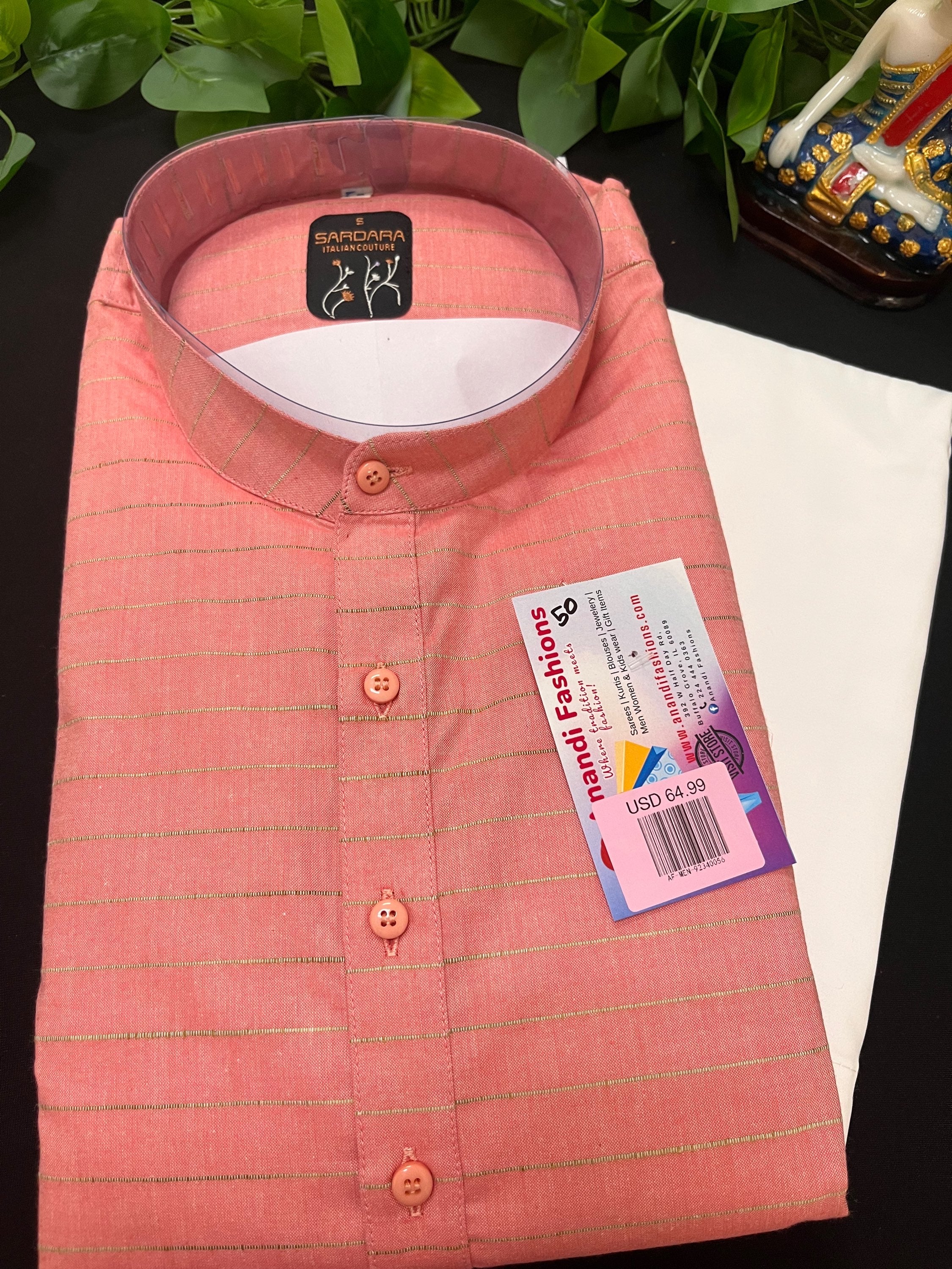 Size 48-Mens Kurta - Mens Kurta Pyjama Set in Dark Pink and Cream image 0