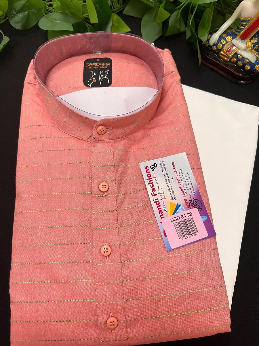 Size 48-Mens Kurta - Mens Kurta Pyjama Set in Dark Pink and Cream