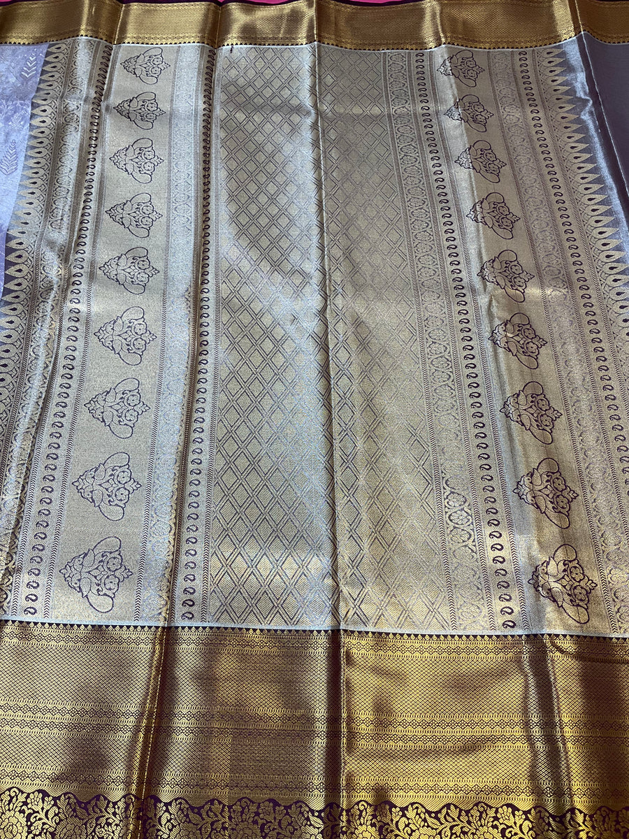 Semi Silk Kanjeevaram Allover Design Lavender Saree
