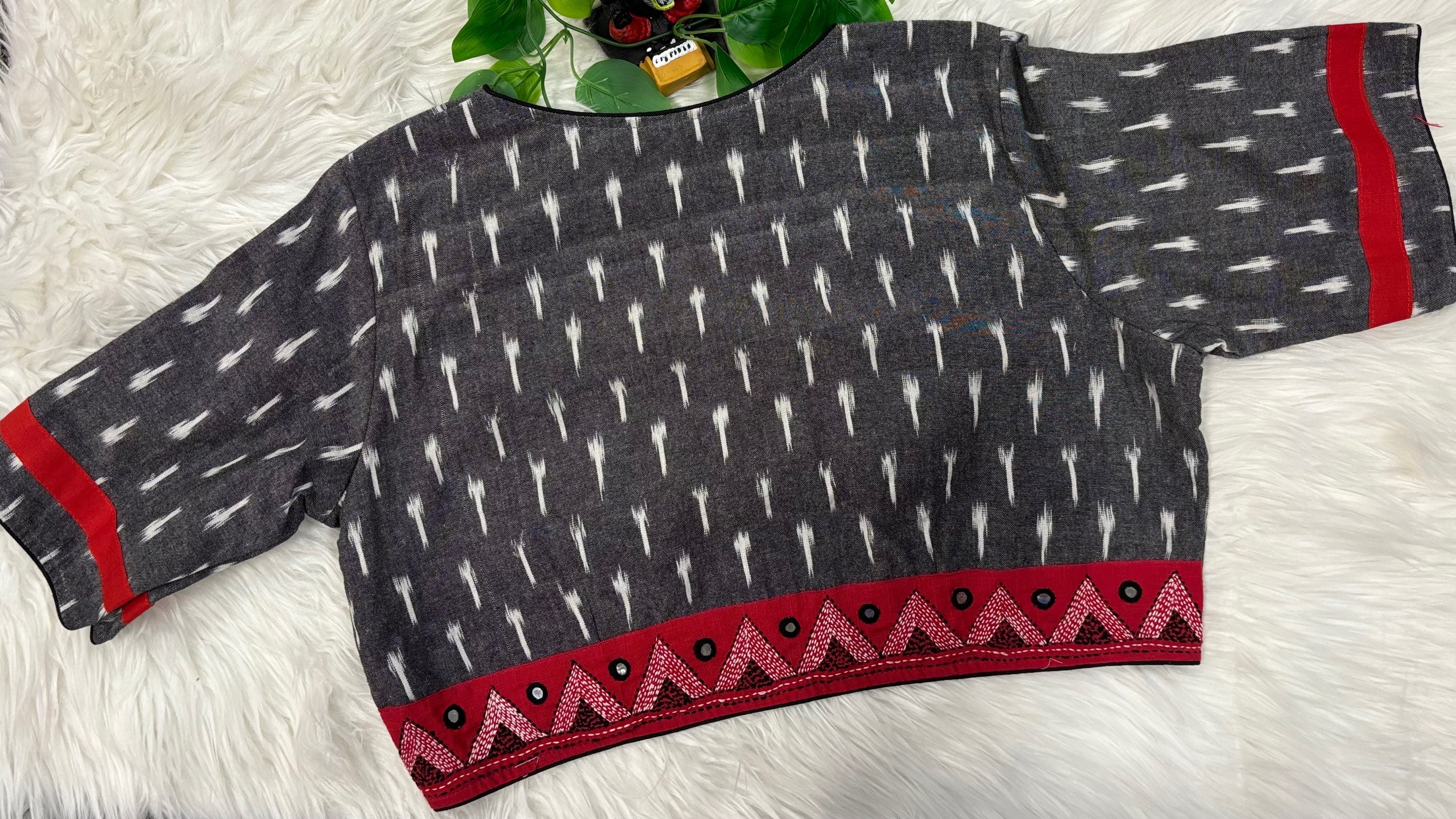 Cotton Ikkat Blouse - Print Grey Color Blouse - Size 42 image 1