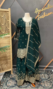 Plus Size Party Wear Green Sharara set
