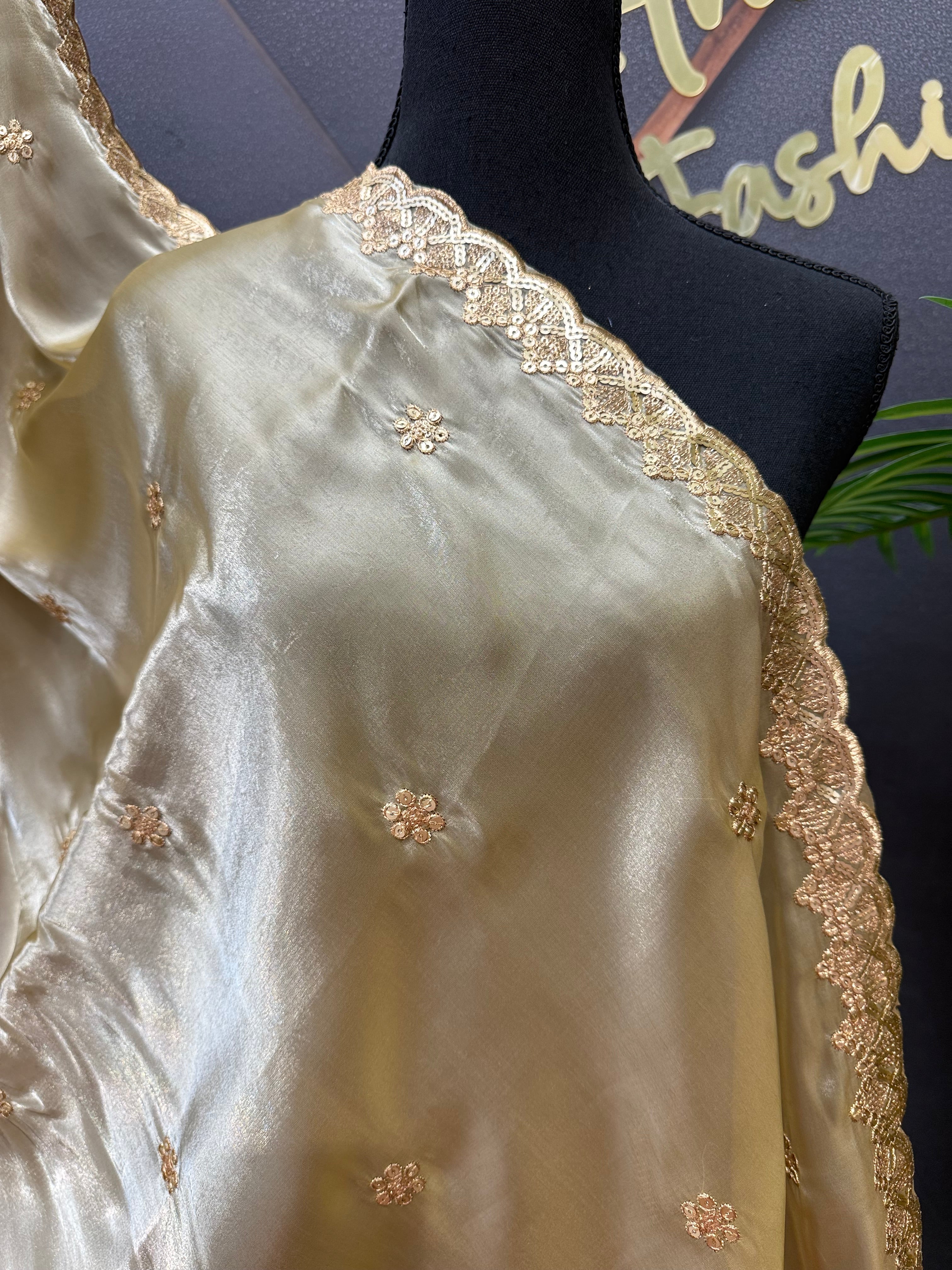 Satin Silk Dupattas with Gold Zari Work