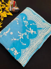 Organza Saree with Thread Embroidery - Elegant Lightweight Saree