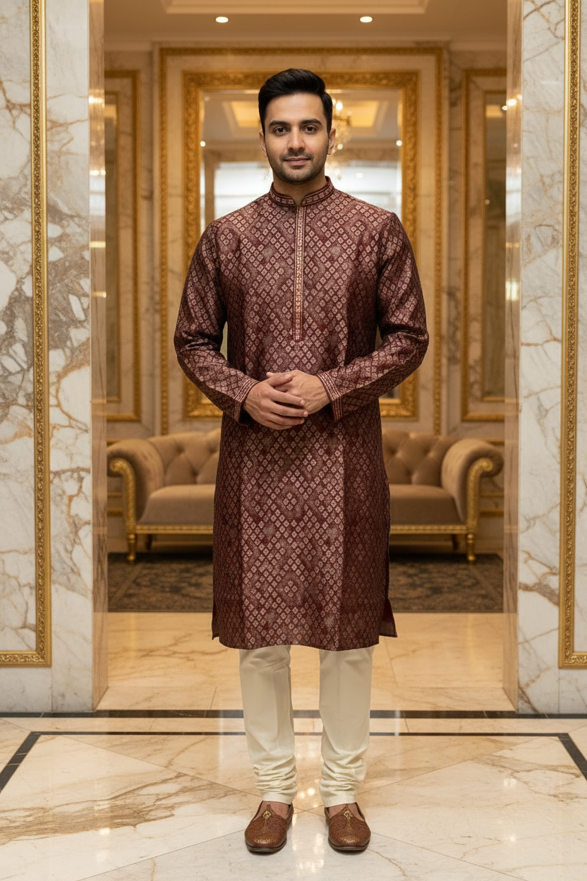 Maroon Fancy- Party Wear Mens Wear kurta set