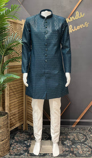 Men’s Teal Blue Indo Western Sherwani Set