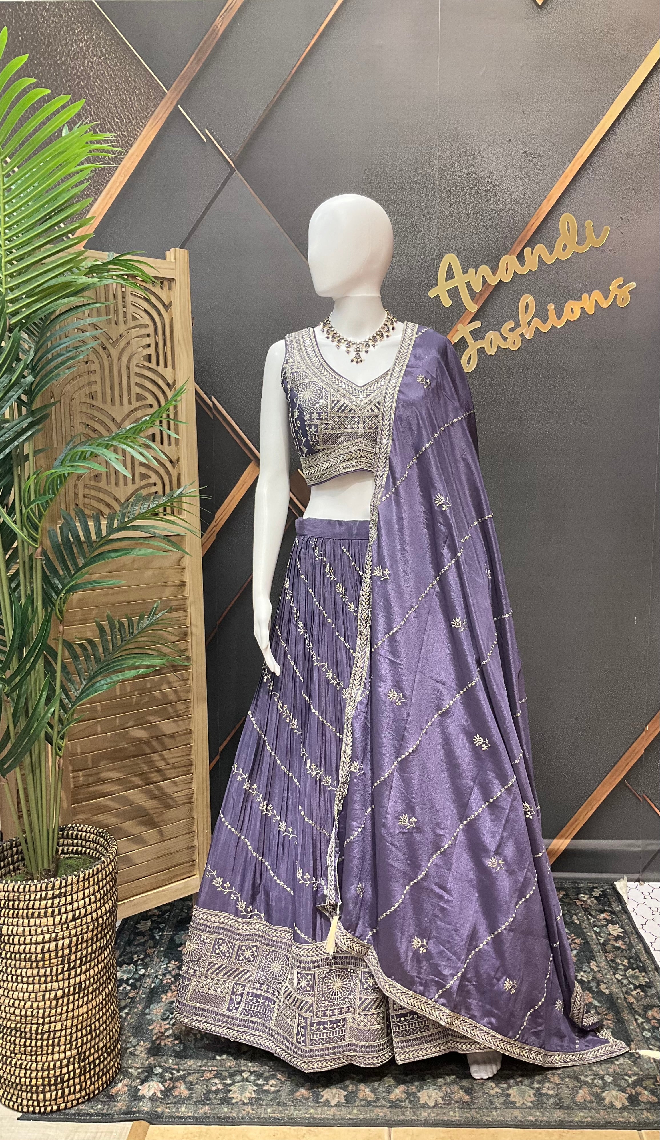 Women’s Lavender Purple Embroidered Lehenga Choli with Dupatta