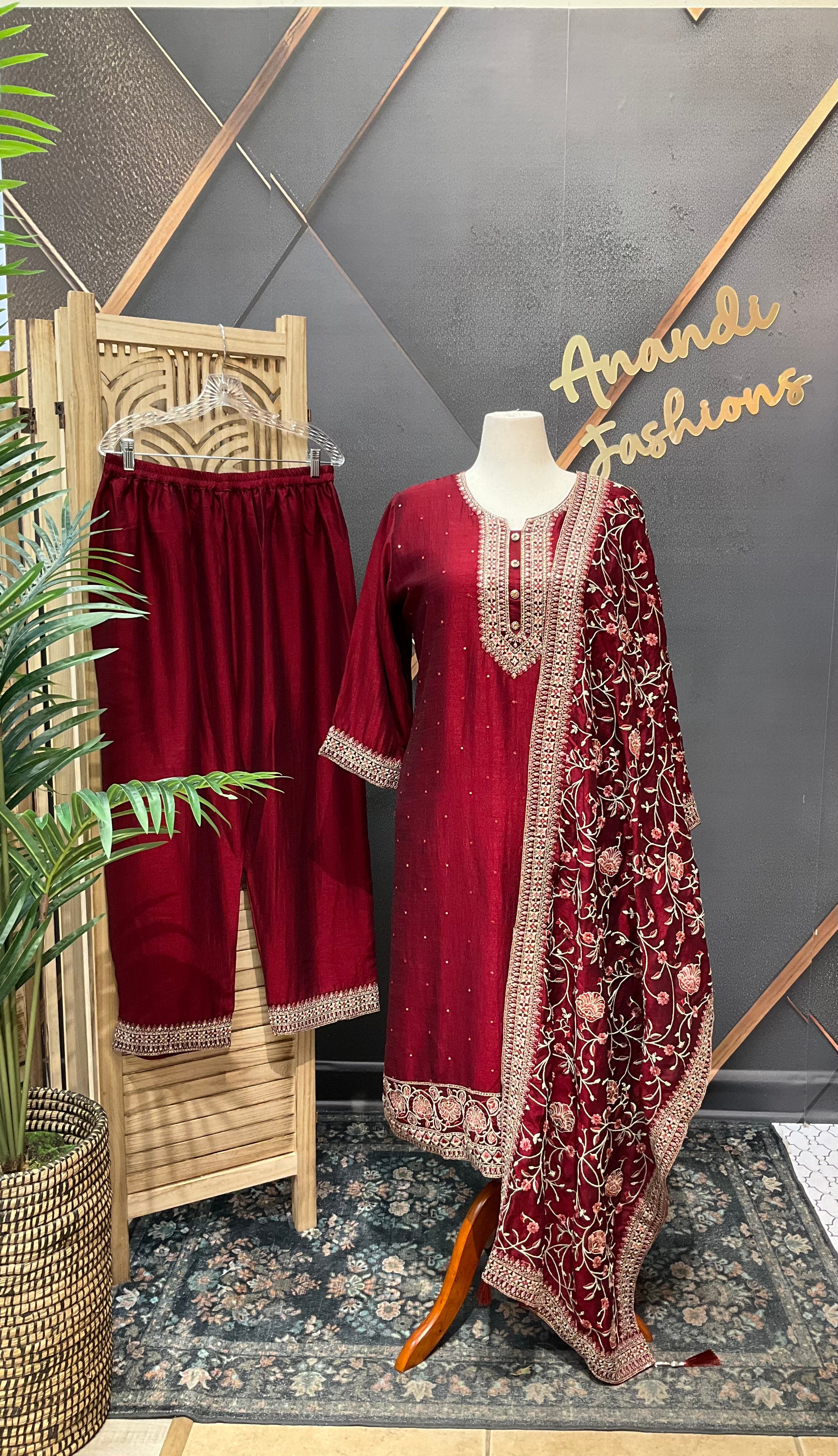 Maroon Plus Size Party Wear Kurti set