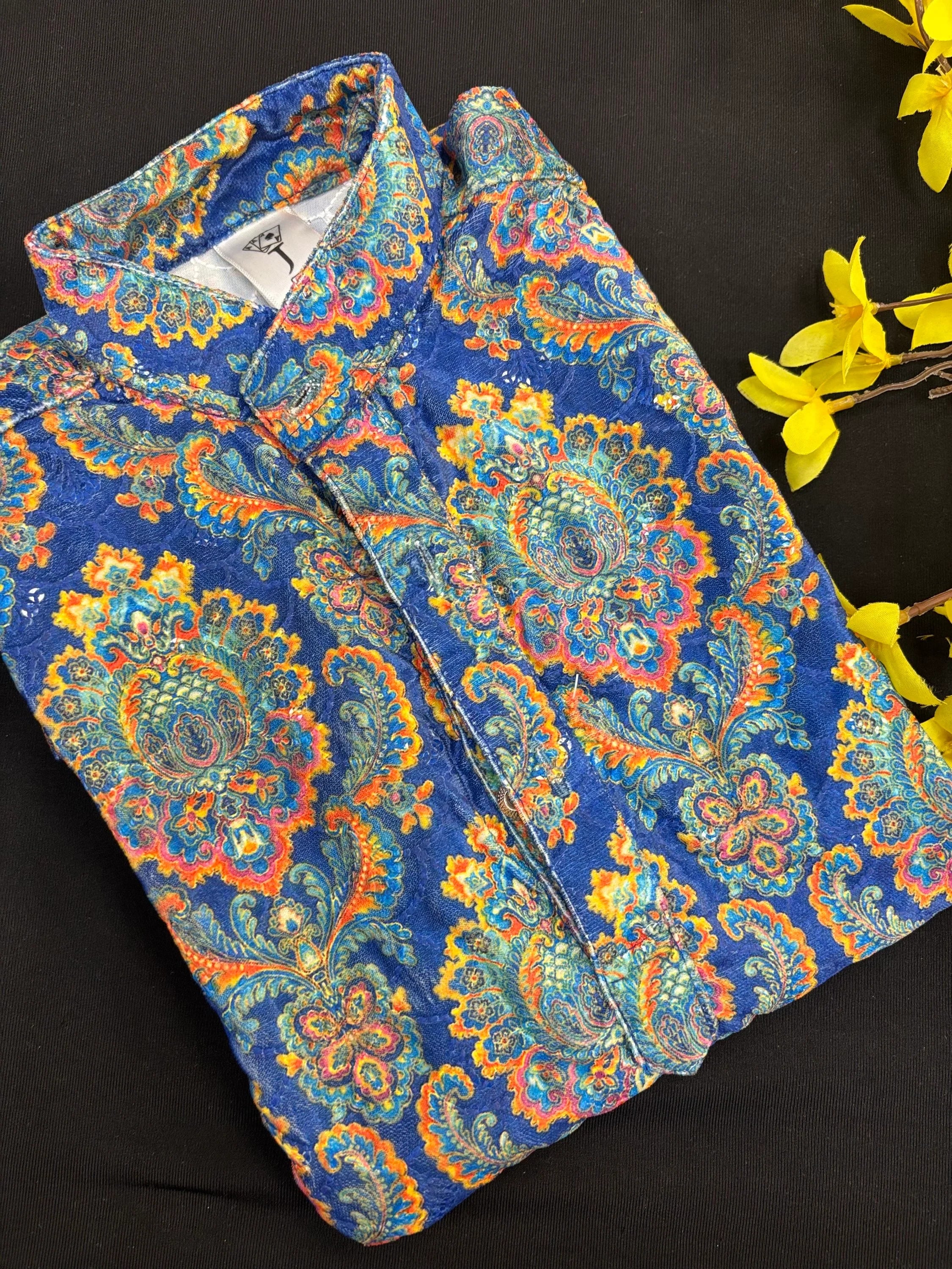 Royal Blue -Digital Print - Velvet Boys Kurta Pajama set- Size 4 to 12