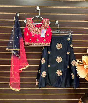 Girls - Navy Blue and Pink combination Lehenga set-size 26