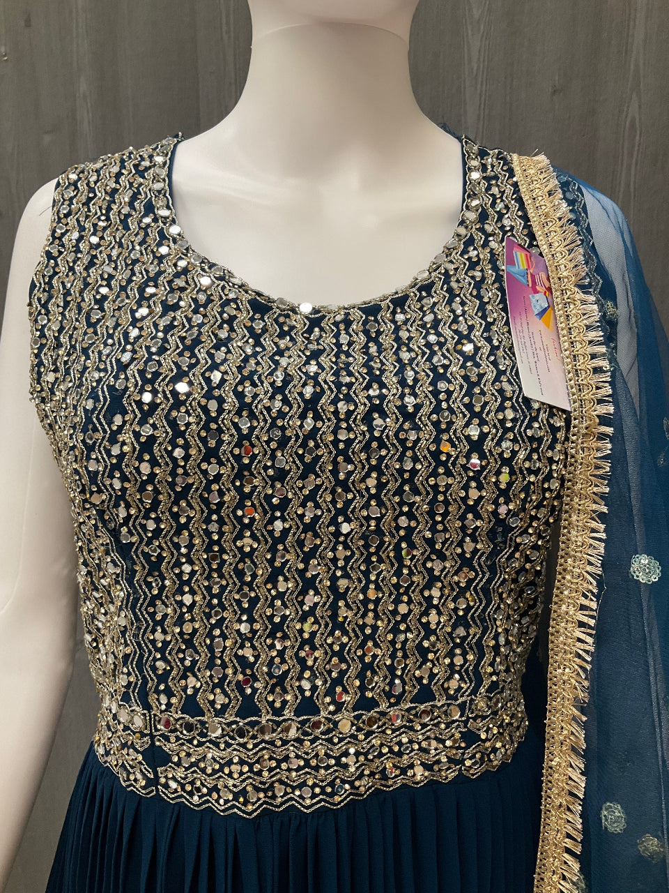 Indian Party Dresses - Georgette long Party wear with real mirrors- Size 40 image 1