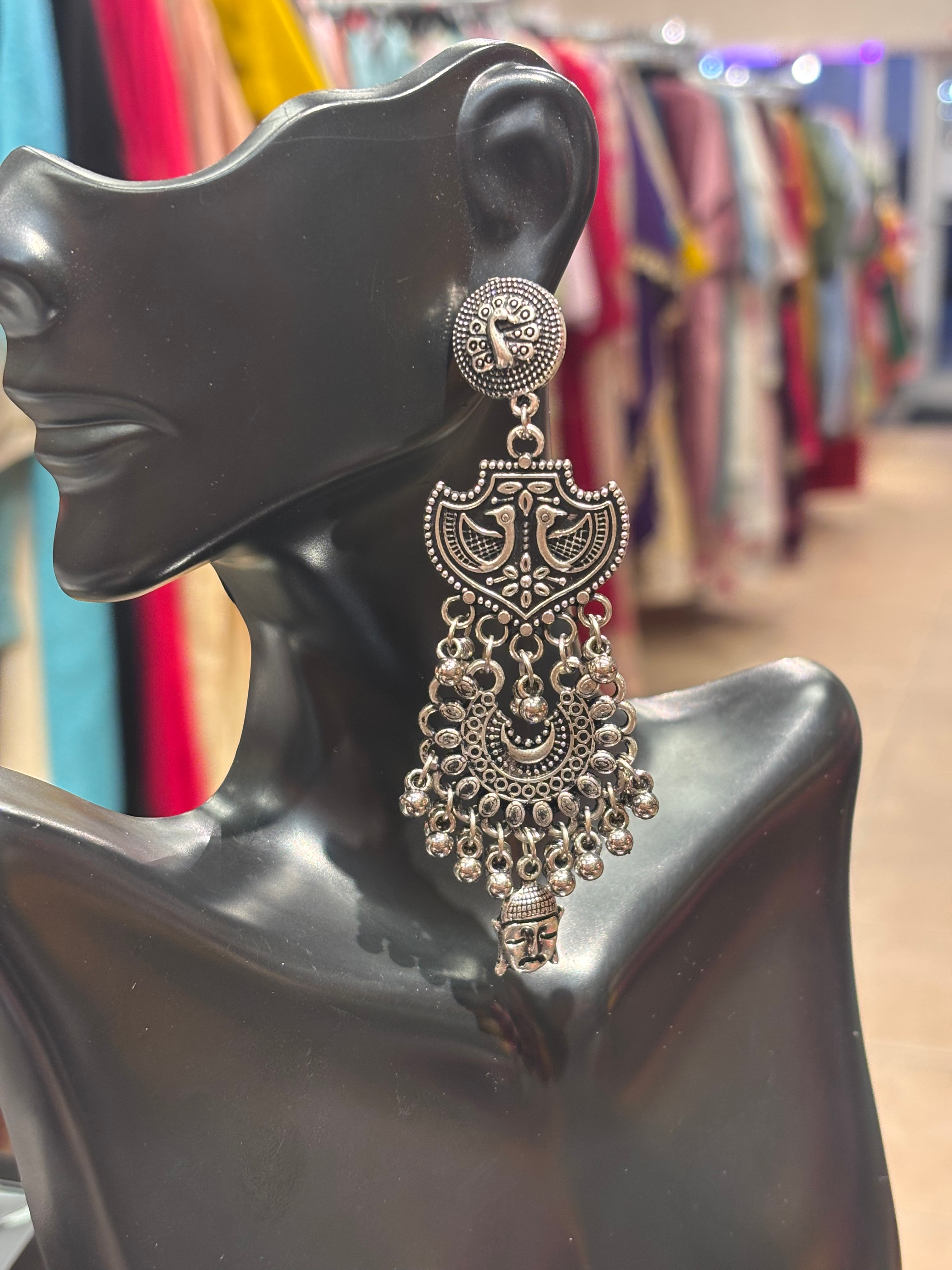 German Silver Long Earrings with peacock design  image 1