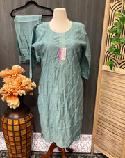 Plus Size Roman Silk Embroidery Kurti Set Size 44 - 3-Piece Party Wear