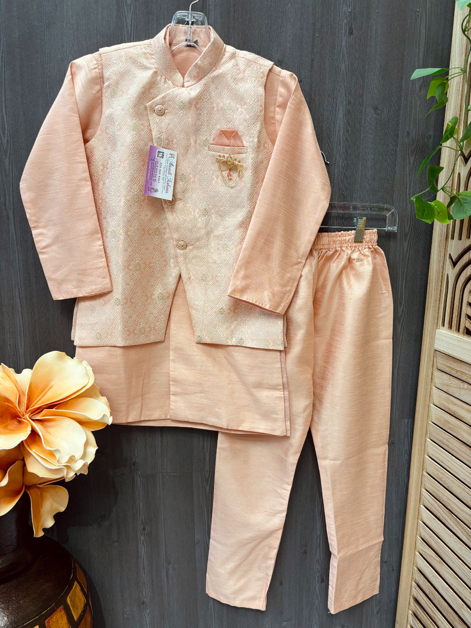 Boys Peach sherwani with Vest image 0
