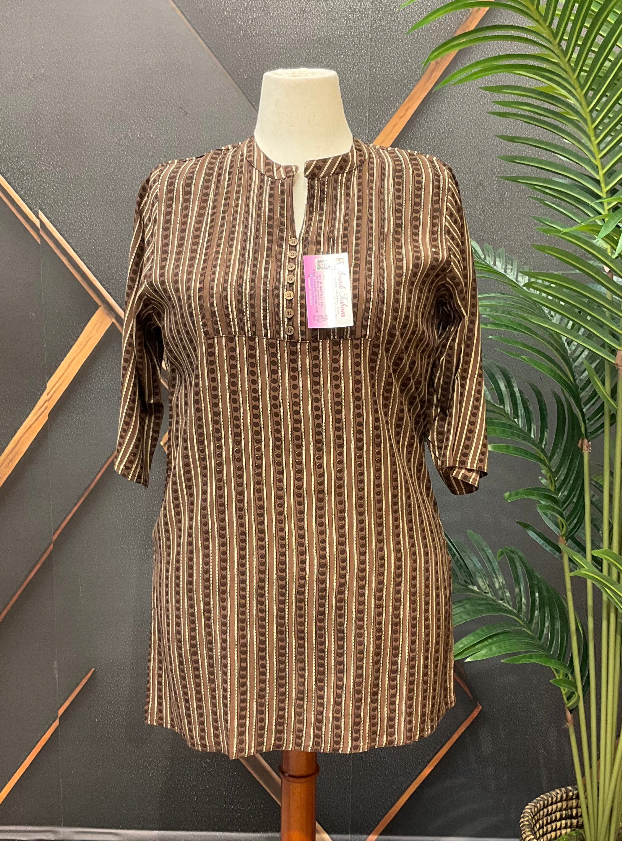Plus size Pure Cotton Brown short kurti