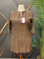 Plus Size Brown Pure Cotton Short Kurti - Casual Ethnic Wear