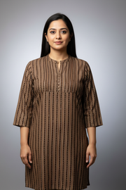 Plus Size Brown Pure Cotton Casual Short Kurti