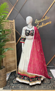 Women's Garba White Silk Chaniya Choli