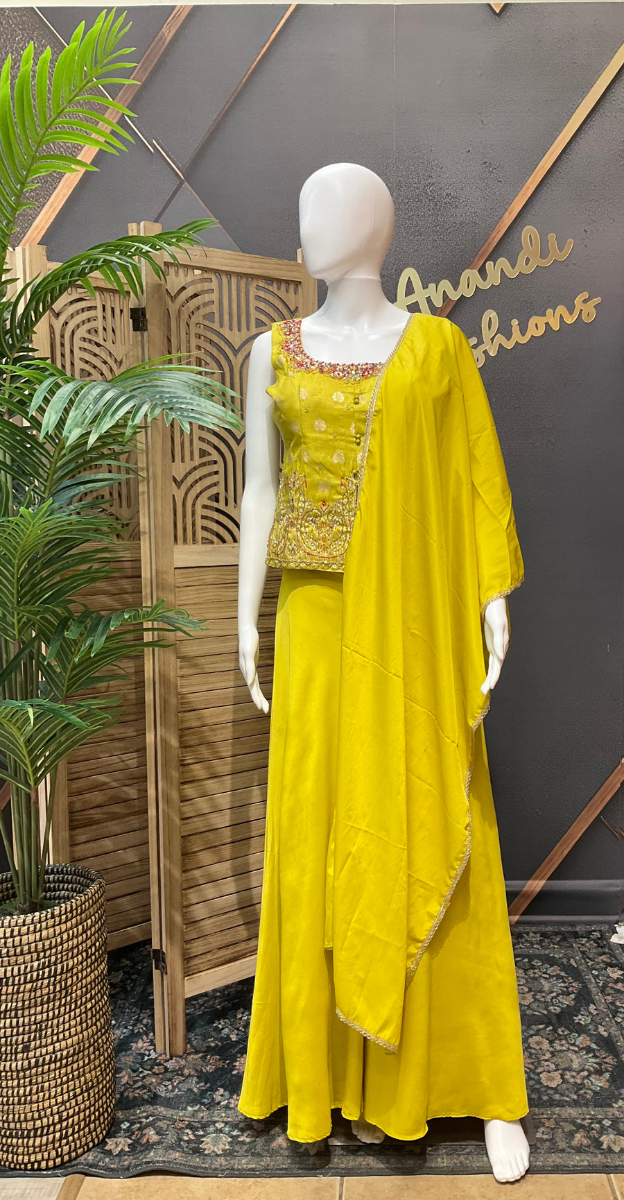 Indo Western Green Party Wear Palazzo set