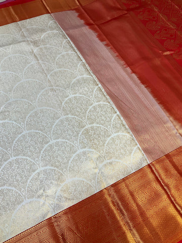Half White & Red - Semi Silk Kanjeevaram Saree