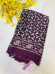Wine Color Semi Modal Silk Ajrakh Saree with Prints